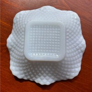 Hazel Atlas Milk and Glass Dish  Diamond Pattern Square Vintage